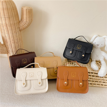 Korejas stilā bērnu skolas mugursoma ar lāci karikatūru, PU āda, mazs kvadrātveida dizains, ūdensizturīgs, nodilumizturīgs, pret zādzību, samazina slodzi