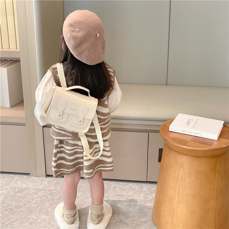 Korejas stilā bērnu skolas mugursoma ar lāci karikatūru, PU āda, mazs kvadrātveida dizains, ūdensizturīgs, nodilumizturīgs, pret zādzību, samazina slodzi