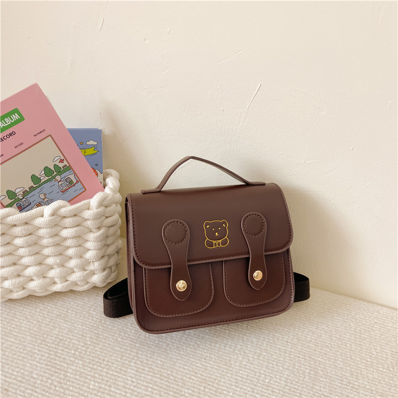 Korejas stilā bērnu skolas mugursoma ar lāci karikatūru, PU āda, mazs kvadrātveida dizains, ūdensizturīgs, nodilumizturīgs, pret zādzību, samazina slodzi