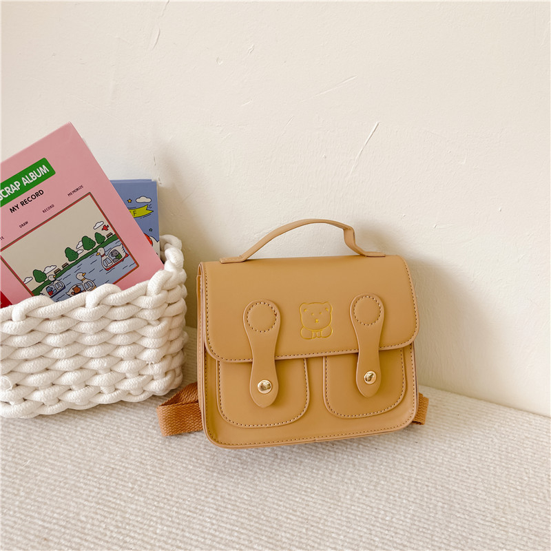 Korejas stilā bērnu skolas mugursoma ar lāci karikatūru, PU āda, mazs kvadrātveida dizains, ūdensizturīgs, nodilumizturīgs, pret zādzību, samazina slodzi