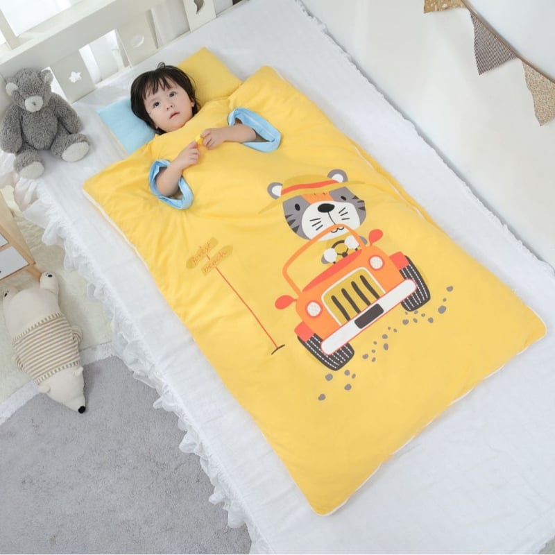 Bērnu guļammaiss ar anti-kick visām sezonām, 100% kokvilna, 0,55–1,0 kg, karikatūras stils, pielāgojama