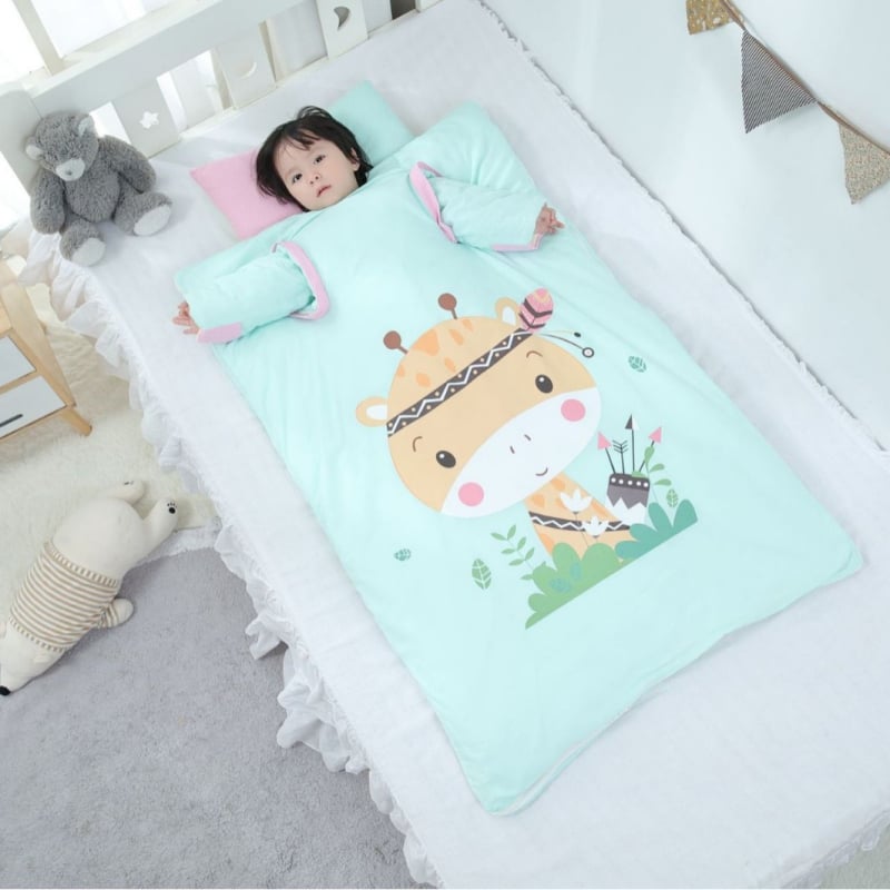 Bērnu guļammaiss ar anti-kick visām sezonām, 100% kokvilna, 0,55–1,0 kg, karikatūras stils, pielāgojama