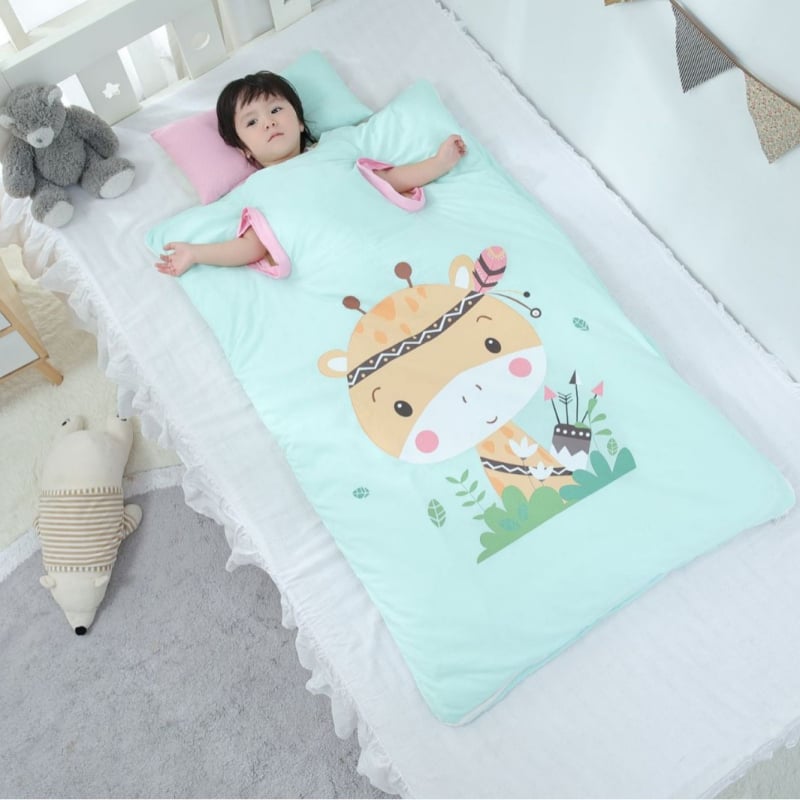 Bērnu guļammaiss ar anti-kick visām sezonām, 100% kokvilna, 0,55–1,0 kg, karikatūras stils, pielāgojama