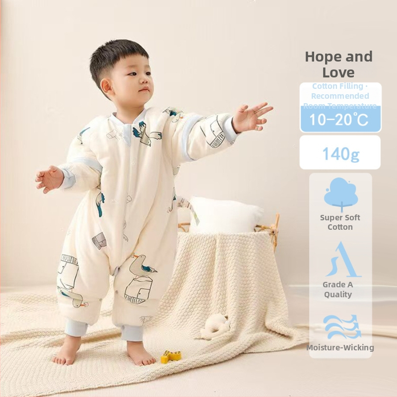 Vaiko miego krepšys su pastovia temperatūra, tirštas žiemai/rudeniai, 95% medvilnė, pamušalas medvilnė, užpildas poliesterio pluoštas + pastovios temperatūros pluoštas, nuimamos rankovės, karikatūrinis raštas