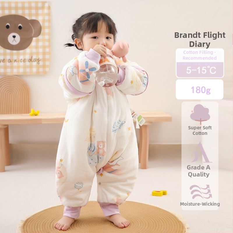 Vaiko miego krepšys su pastovia temperatūra, tirštas žiemai/rudeniai, 95% medvilnė, pamušalas medvilnė, užpildas poliesterio pluoštas + pastovios temperatūros pluoštas, nuimamos rankovės, karikatūrinis raštas
