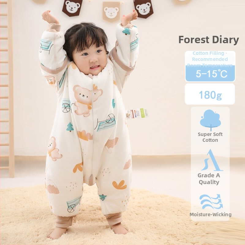 Vaiko miego krepšys su pastovia temperatūra, tirštas žiemai/rudeniai, 95% medvilnė, pamušalas medvilnė, užpildas poliesterio pluoštas + pastovios temperatūros pluoštas, nuimamos rankovės, karikatūrinis raštas