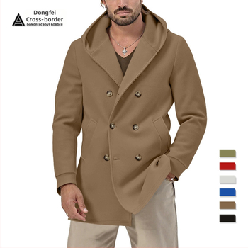 Pánske stredne dlhé dvojradový kabát s golierom, bavlno‑zmesový materiál (60% polyester) s podšívkou z polyesteru (60%)