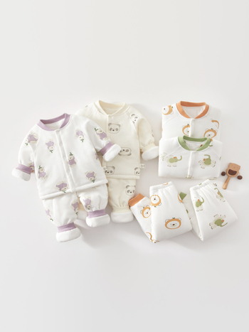 Kaheosaline beebi puuvillane soe komplekt, pehme, paks, sügis-talv, loomade karikatuur, sobib vastsündinutele 0–1 aastale