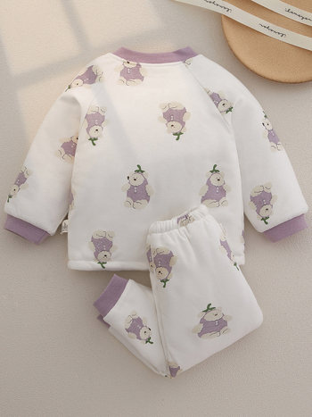 Kaheosaline beebi puuvillane soe komplekt, pehme, paks, sügis-talv, loomade karikatuur, sobib vastsündinutele 0–1 aastale