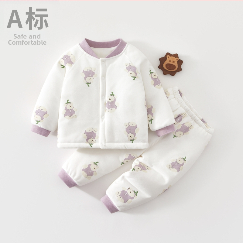 Kaheosaline beebi puuvillane soe komplekt, pehme, paks, sügis-talv, loomade karikatuur, sobib vastsündinutele 0–1 aastale