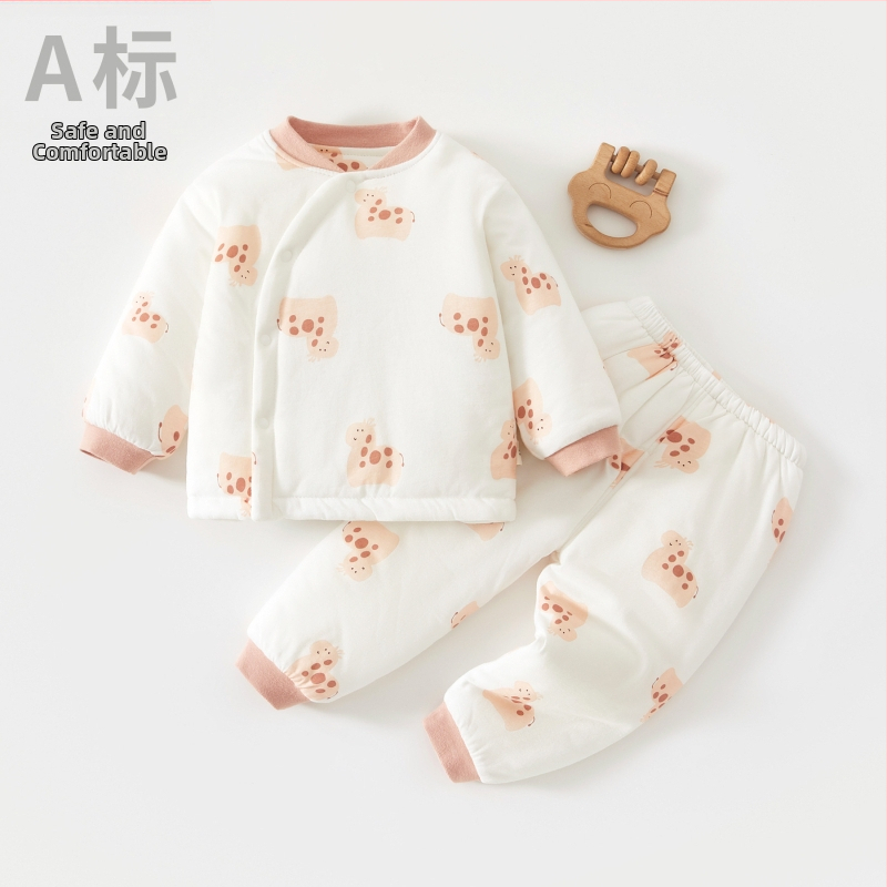 Kaheosaline beebi puuvillane soe komplekt, pehme, paks, sügis-talv, loomade karikatuur, sobib vastsündinutele 0–1 aastale