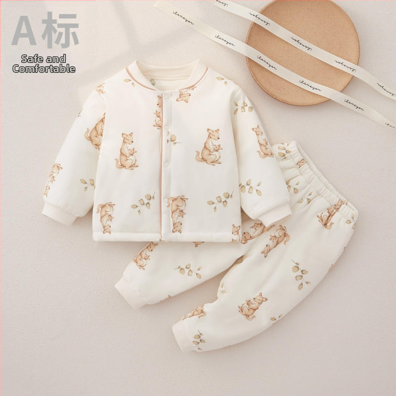 Kaheosaline beebi puuvillane soe komplekt, pehme, paks, sügis-talv, loomade karikatuur, sobib vastsündinutele 0–1 aastale