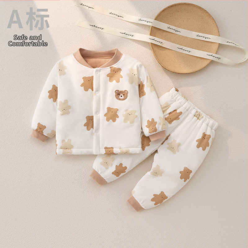 Kaheosaline beebi puuvillane soe komplekt, pehme, paks, sügis-talv, loomade karikatuur, sobib vastsündinutele 0–1 aastale