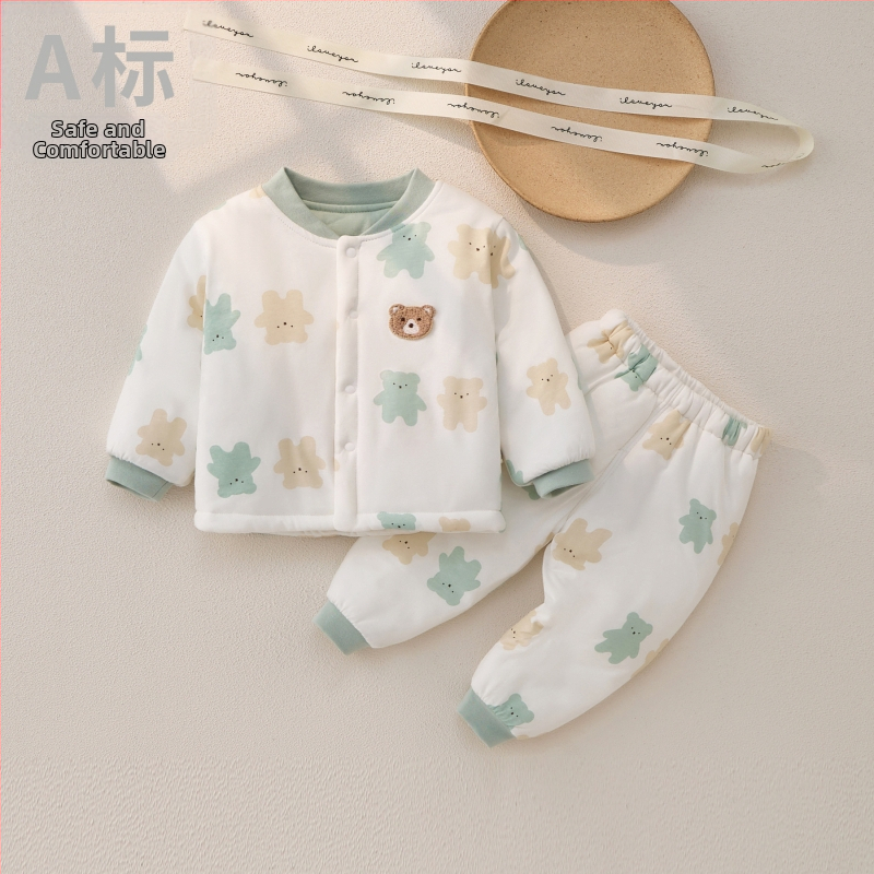 Kaheosaline beebi puuvillane soe komplekt, pehme, paks, sügis-talv, loomade karikatuur, sobib vastsündinutele 0–1 aastale