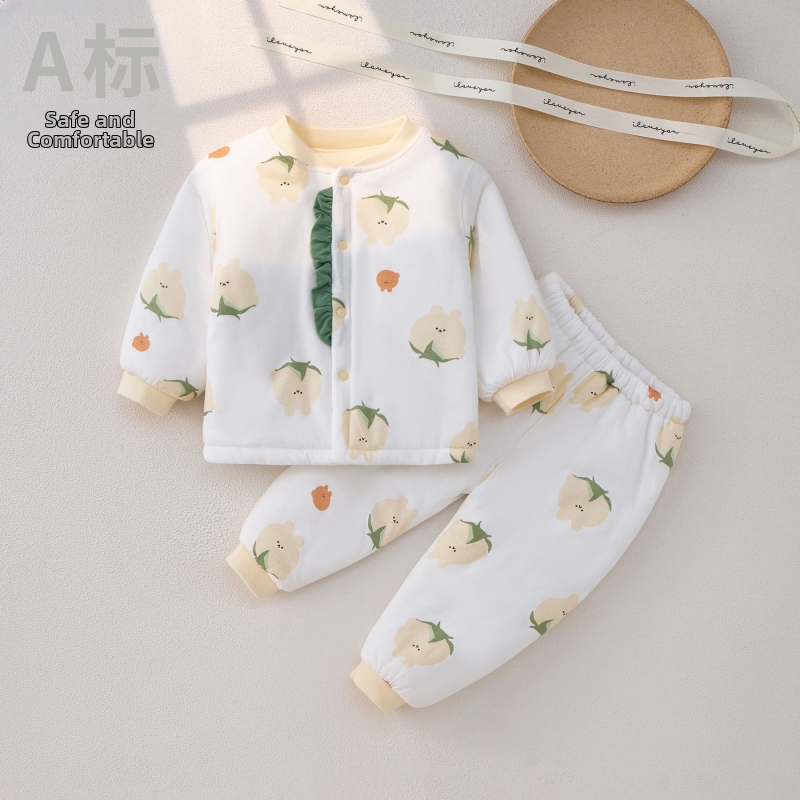 Kaheosaline beebi puuvillane soe komplekt, pehme, paks, sügis-talv, loomade karikatuur, sobib vastsündinutele 0–1 aastale