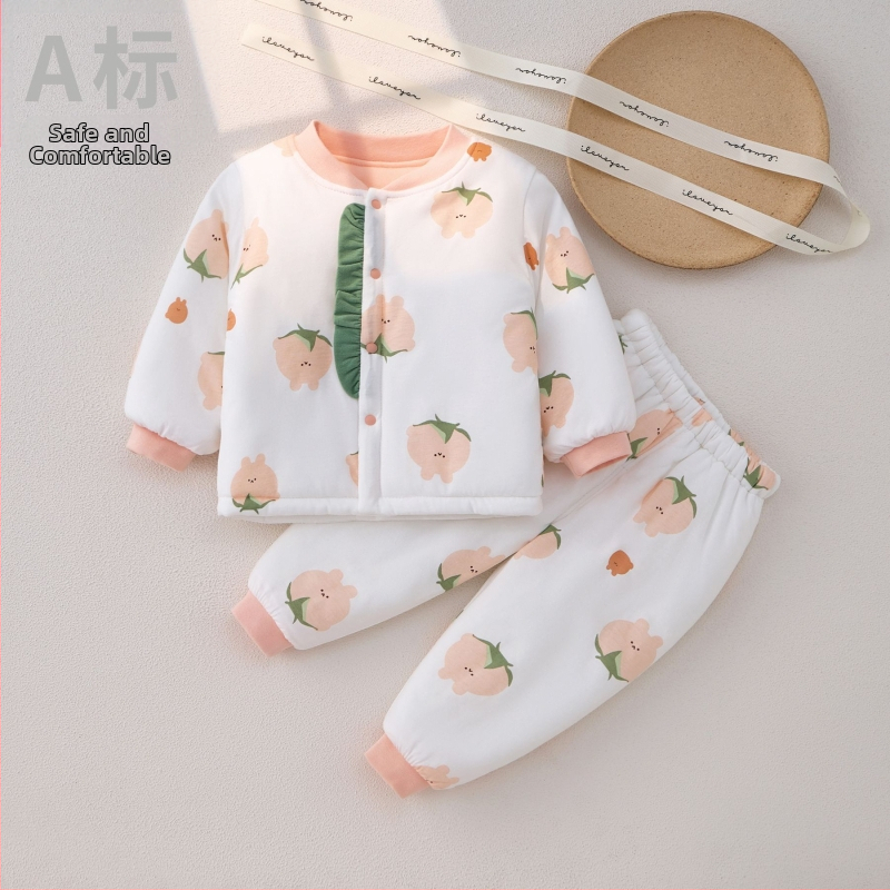 Kaheosaline beebi puuvillane soe komplekt, pehme, paks, sügis-talv, loomade karikatuur, sobib vastsündinutele 0–1 aastale
