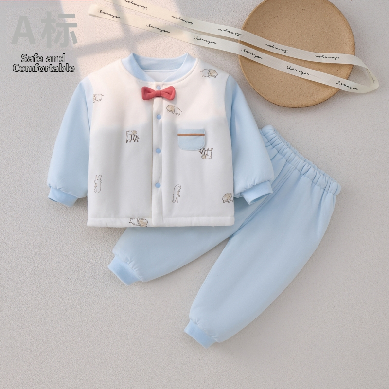 Kaheosaline beebi puuvillane soe komplekt, pehme, paks, sügis-talv, loomade karikatuur, sobib vastsündinutele 0–1 aastale