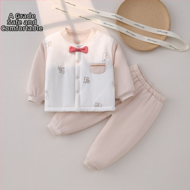 Kaheosaline beebi puuvillane soe komplekt, pehme, paks, sügis-talv, loomade karikatuur, sobib vastsündinutele 0–1 aastale