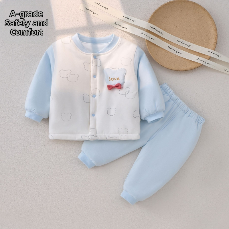 Kaheosaline beebi puuvillane soe komplekt, pehme, paks, sügis-talv, loomade karikatuur, sobib vastsündinutele 0–1 aastale