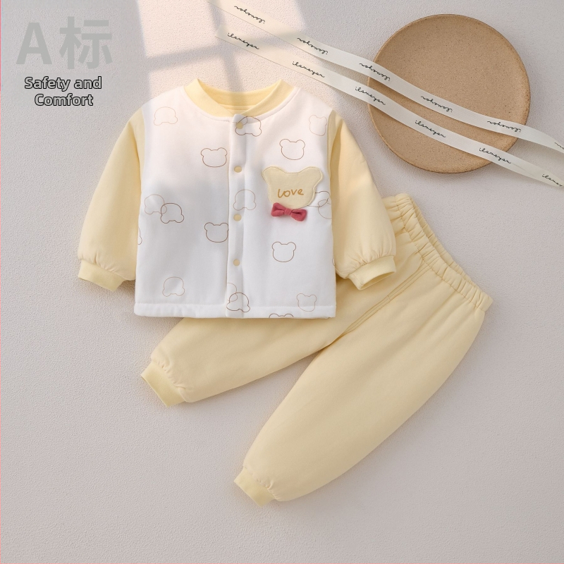 Kaheosaline beebi puuvillane soe komplekt, pehme, paks, sügis-talv, loomade karikatuur, sobib vastsündinutele 0–1 aastale