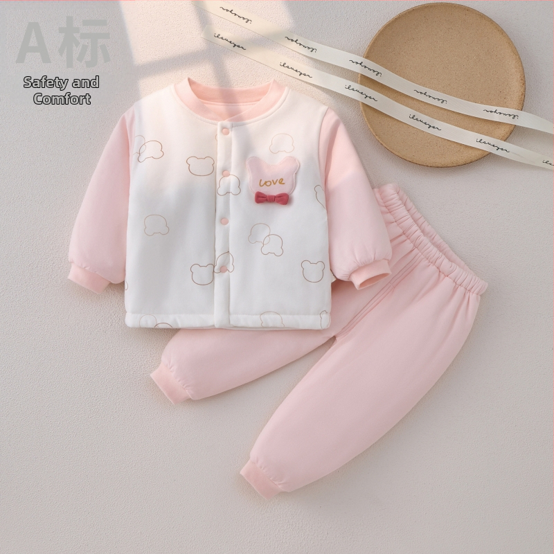 Kaheosaline beebi puuvillane soe komplekt, pehme, paks, sügis-talv, loomade karikatuur, sobib vastsündinutele 0–1 aastale