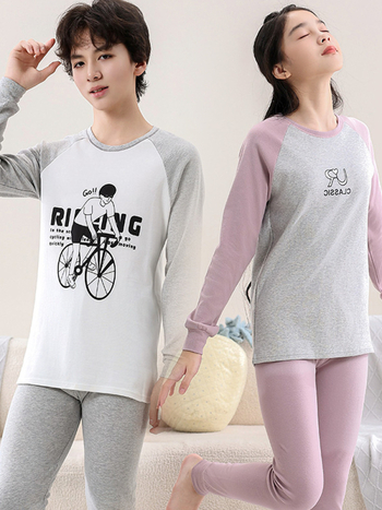 Laste puuvillane termokomplekt — varrukatega top ja pikkade säärtega püksid, 100% puuvill, pehme materjal, sobib alates 8-aastastest, sügis-talve-kevadhooajale