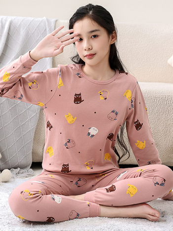 Laste puuvillane termokomplekt — varrukatega top ja pikkade säärtega püksid, 100% puuvill, pehme materjal, sobib alates 8-aastastest, sügis-talve-kevadhooajale