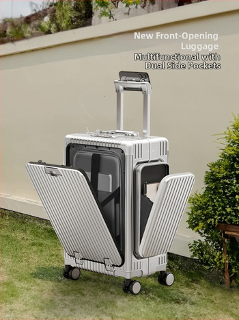 Triju nodalījumu priekšējā atvēruma koferis, PC materiāls, TSA kombinācijas slēdzene, universālie riteņi, svars 5 kg