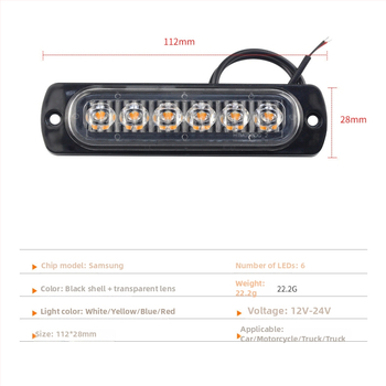 Auto LED6 ultraõhuke külghoiatustuli, 12-24V, 12W, 2835 LED, mudel Bd-6led, kasutusaeg 5000 h