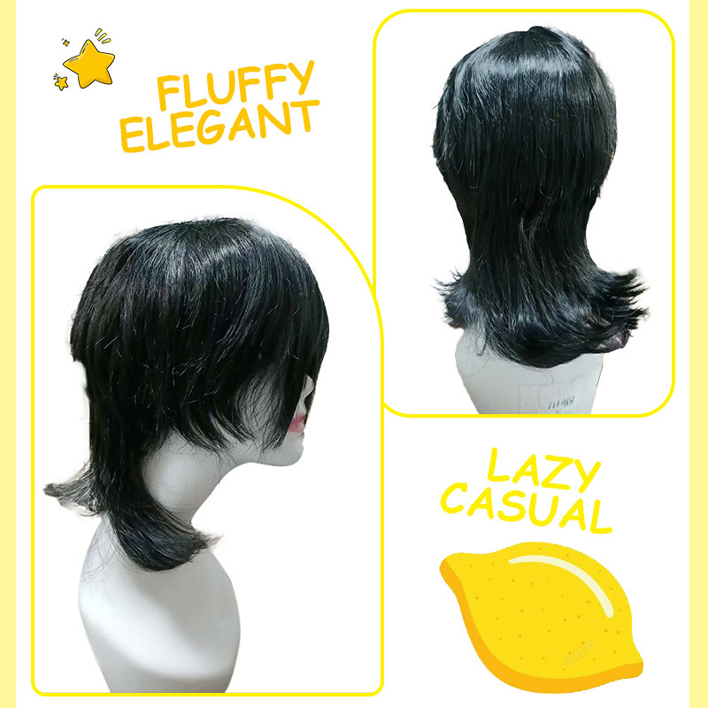 Perucă cosplay pentru bărbați - stil mullet, țesătură, fire rezistente la temperaturi înalte, poate fi vopsită și permată