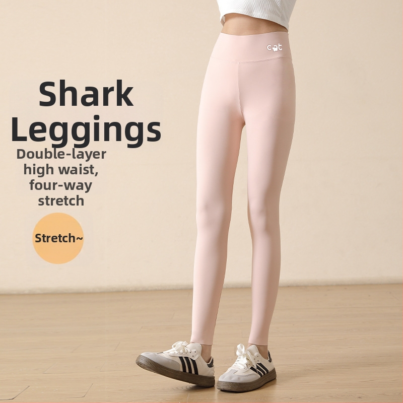 Mergaitėms skirtos legginai su ryklio atspaudu, aukšta juosta, nailonas 81,2%, ilgis 9/10, elastinė juosta, pavasaris 2024, vaikams nuo 8 metų (140 cm+)