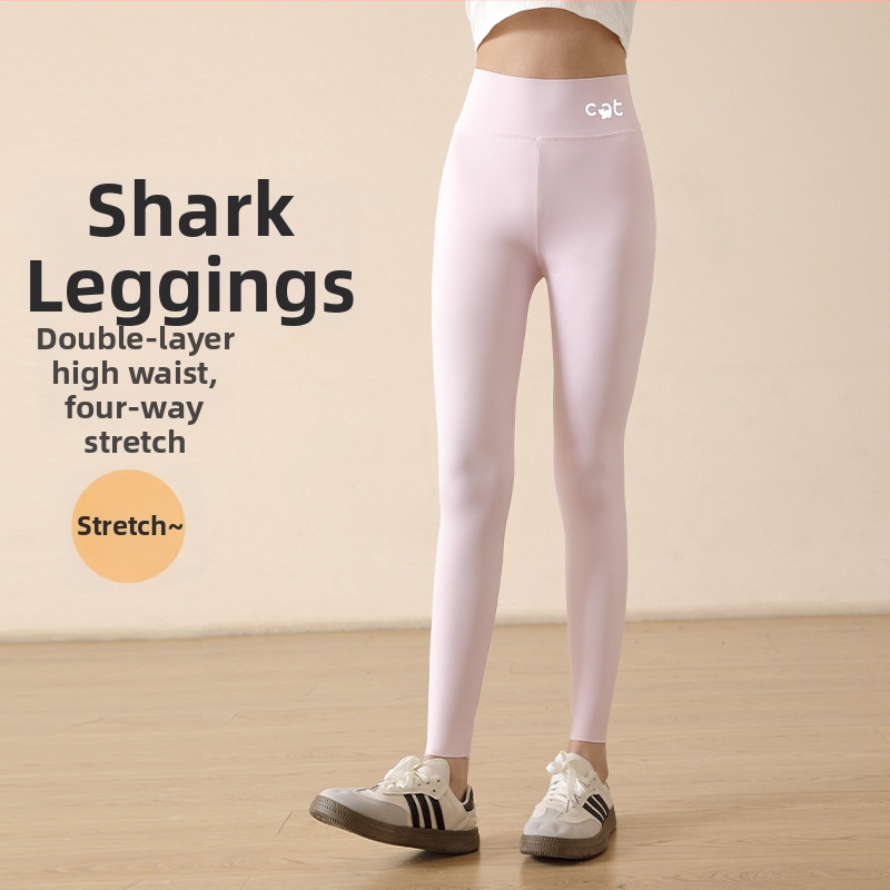 Mergaitėms skirtos legginai su ryklio atspaudu, aukšta juosta, nailonas 81,2%, ilgis 9/10, elastinė juosta, pavasaris 2024, vaikams nuo 8 metų (140 cm+)