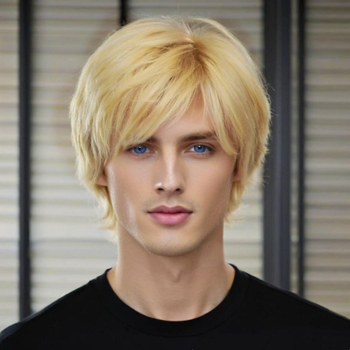 Ανδρική περούκα, κοντές τρίχες, ίνες υψηλής θερμοκρασίας συνθετικής προέλευσης, κατασκευή με μηχανισμό, μοντέλο K75