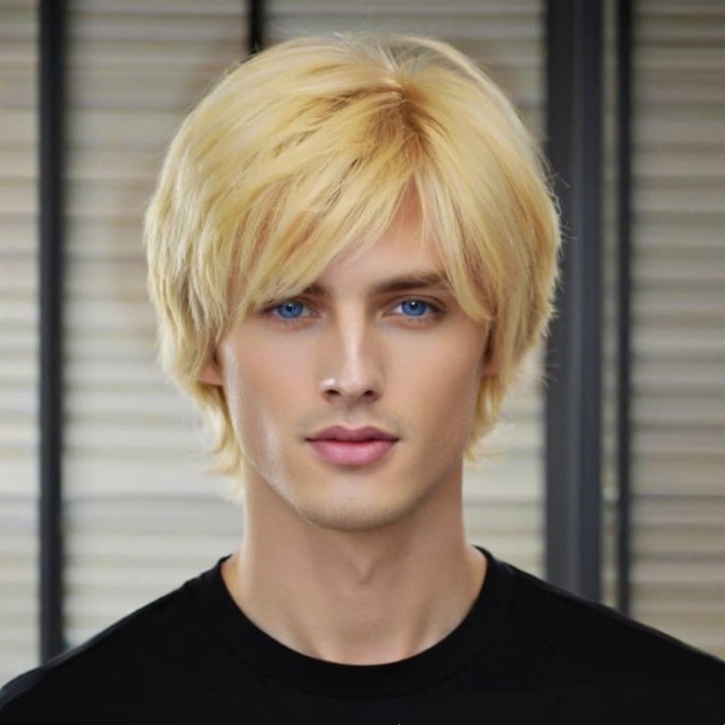 Ανδρική περούκα, κοντές τρίχες, ίνες υψηλής θερμοκρασίας συνθετικής προέλευσης, κατασκευή με μηχανισμό, μοντέλο K75