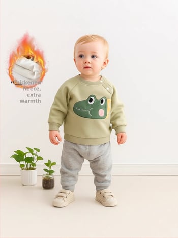 Duopredmeni dječji set: hoodie i hlače, unisex — debela pamuk, mekana tkanina, crtić uzorak, dugi rukavi, za uzrast 1–3 godina