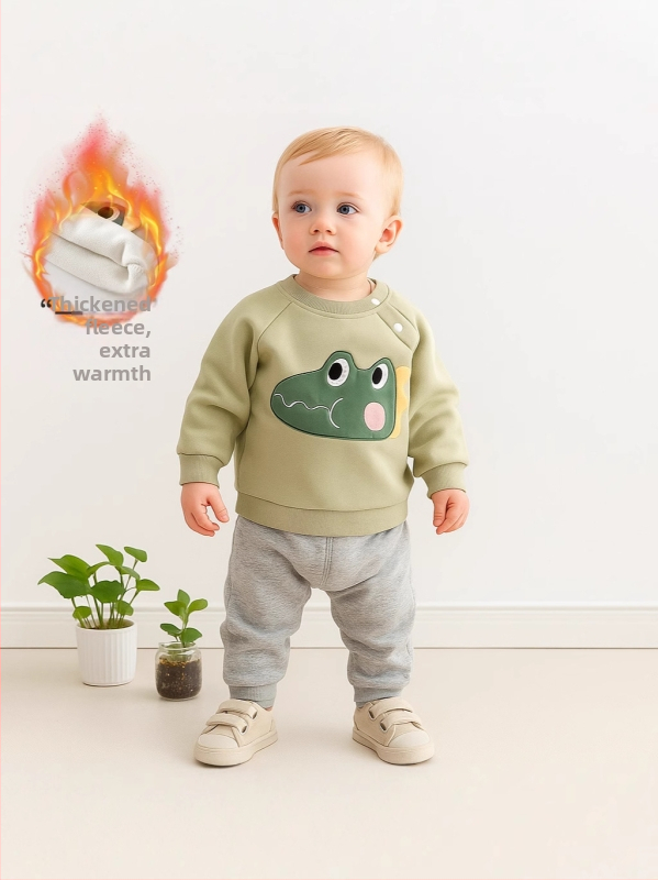 Duopredmeni dječji set: hoodie i hlače, unisex — debela pamuk, mekana tkanina, crtić uzorak, dugi rukavi, za uzrast 1–3 godina