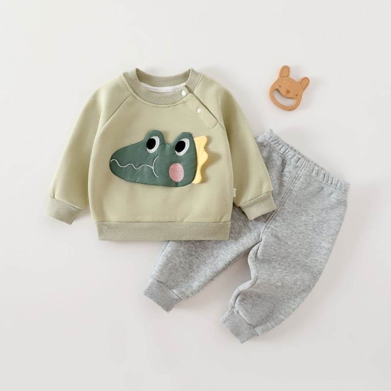 Duopredmeni dječji set: hoodie i hlače, unisex — debela pamuk, mekana tkanina, crtić uzorak, dugi rukavi, za uzrast 1–3 godina
