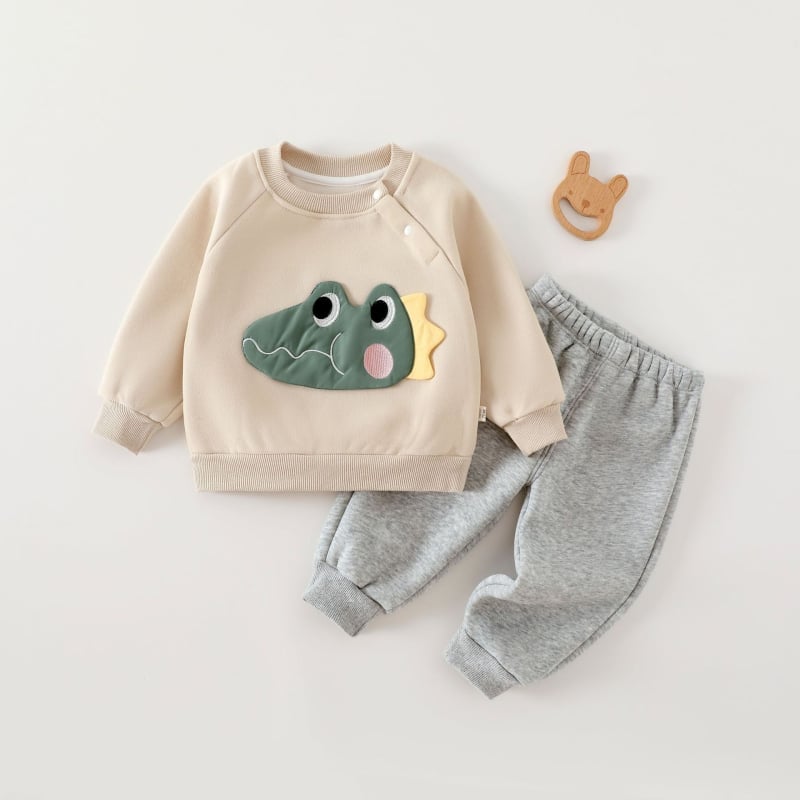 Duopredmeni dječji set: hoodie i hlače, unisex — debela pamuk, mekana tkanina, crtić uzorak, dugi rukavi, za uzrast 1–3 godina
