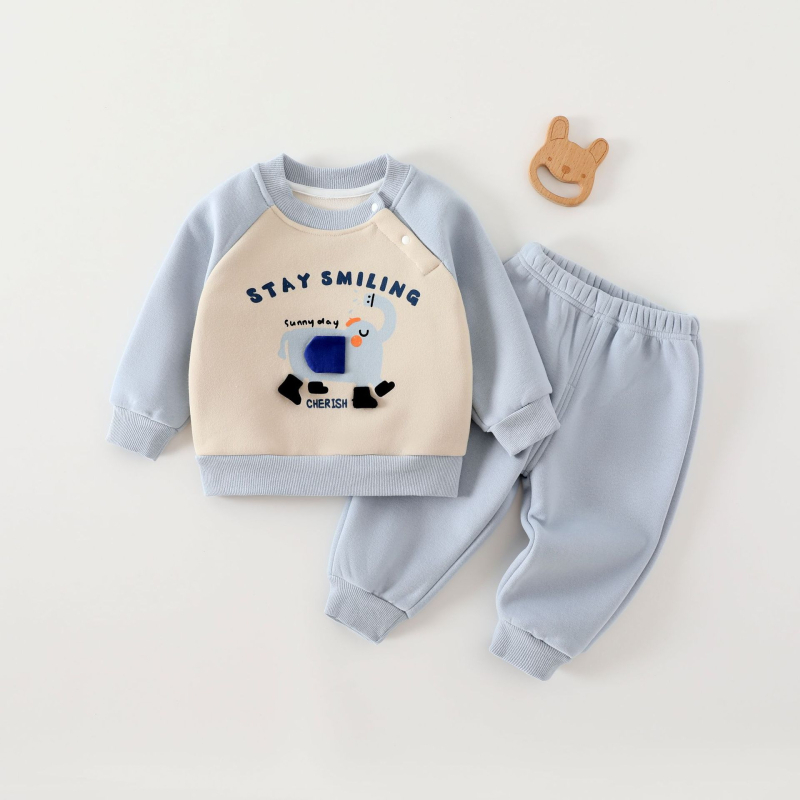 Duopredmeni dječji set: hoodie i hlače, unisex — debela pamuk, mekana tkanina, crtić uzorak, dugi rukavi, za uzrast 1–3 godina