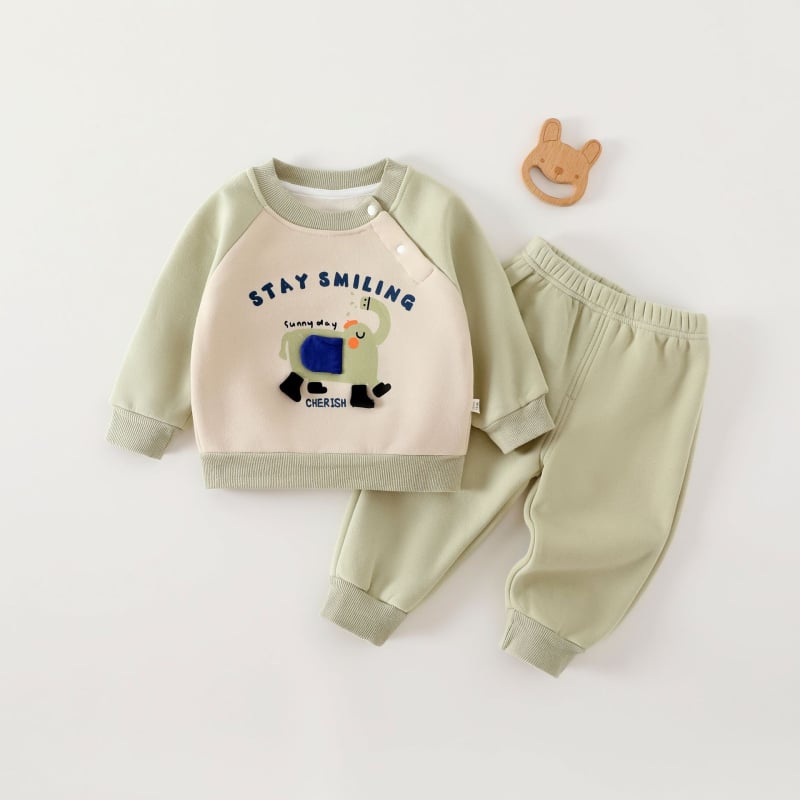 Duopredmeni dječji set: hoodie i hlače, unisex — debela pamuk, mekana tkanina, crtić uzorak, dugi rukavi, za uzrast 1–3 godina