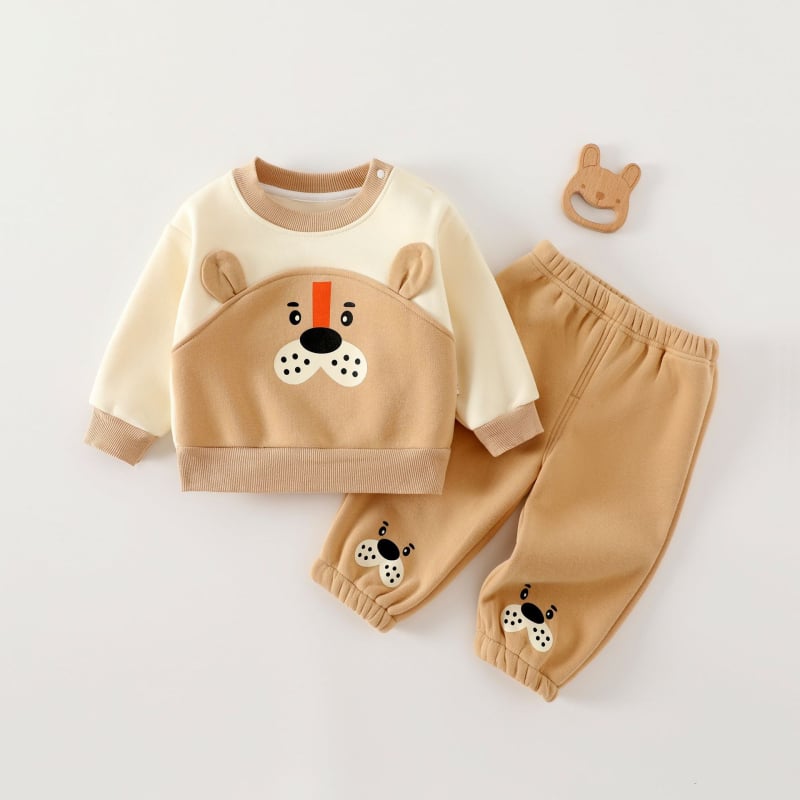 Duopredmeni dječji set: hoodie i hlače, unisex — debela pamuk, mekana tkanina, crtić uzorak, dugi rukavi, za uzrast 1–3 godina