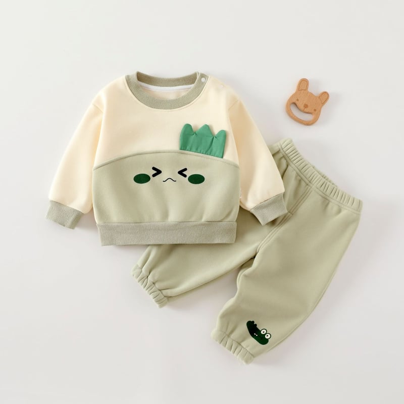 Duopredmeni dječji set: hoodie i hlače, unisex — debela pamuk, mekana tkanina, crtić uzorak, dugi rukavi, za uzrast 1–3 godina