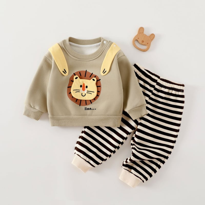 Duopredmeni dječji set: hoodie i hlače, unisex — debela pamuk, mekana tkanina, crtić uzorak, dugi rukavi, za uzrast 1–3 godina