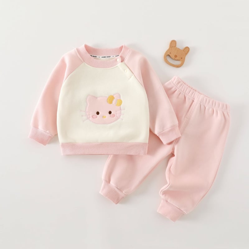 Duopredmeni dječji set: hoodie i hlače, unisex — debela pamuk, mekana tkanina, crtić uzorak, dugi rukavi, za uzrast 1–3 godina