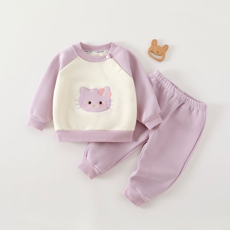Duopredmeni dječji set: hoodie i hlače, unisex — debela pamuk, mekana tkanina, crtić uzorak, dugi rukavi, za uzrast 1–3 godina