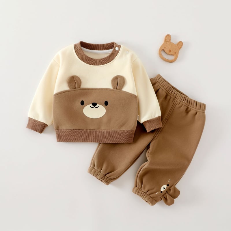 Duopredmeni dječji set: hoodie i hlače, unisex — debela pamuk, mekana tkanina, crtić uzorak, dugi rukavi, za uzrast 1–3 godina