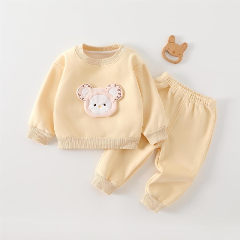 Duopredmeni dječji set: hoodie i hlače, unisex — debela pamuk, mekana tkanina, crtić uzorak, dugi rukavi, za uzrast 1–3 godina