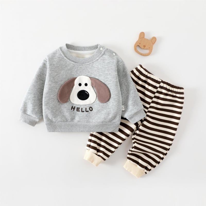 Duopredmeni dječji set: hoodie i hlače, unisex — debela pamuk, mekana tkanina, crtić uzorak, dugi rukavi, za uzrast 1–3 godina