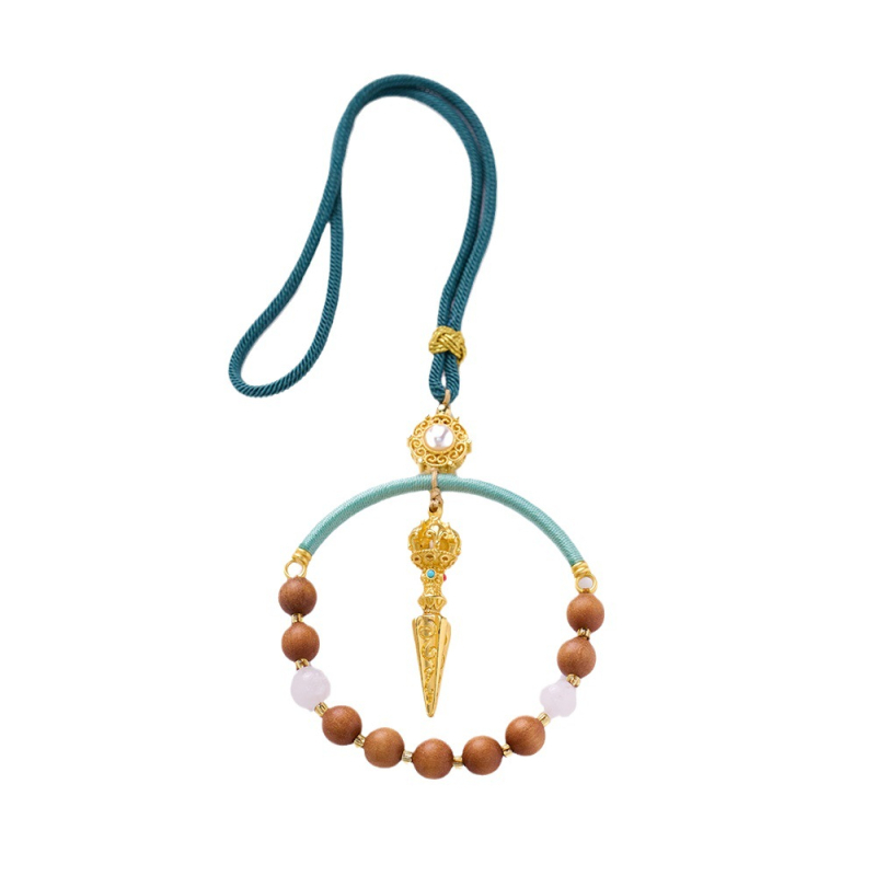 Pandantiv auto din lemn de santal, handmade, stil chinezesc, motiv lotus diamant pentru oglinda retrovizoare