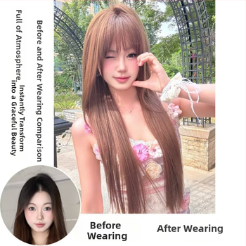 Dlhá rovná parochňa s ofinou, prirodzený štýl, tepelne odolné vlákna, možné farbiť, model LZD